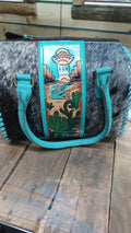 Teal Alien UFO Cowhide Purse