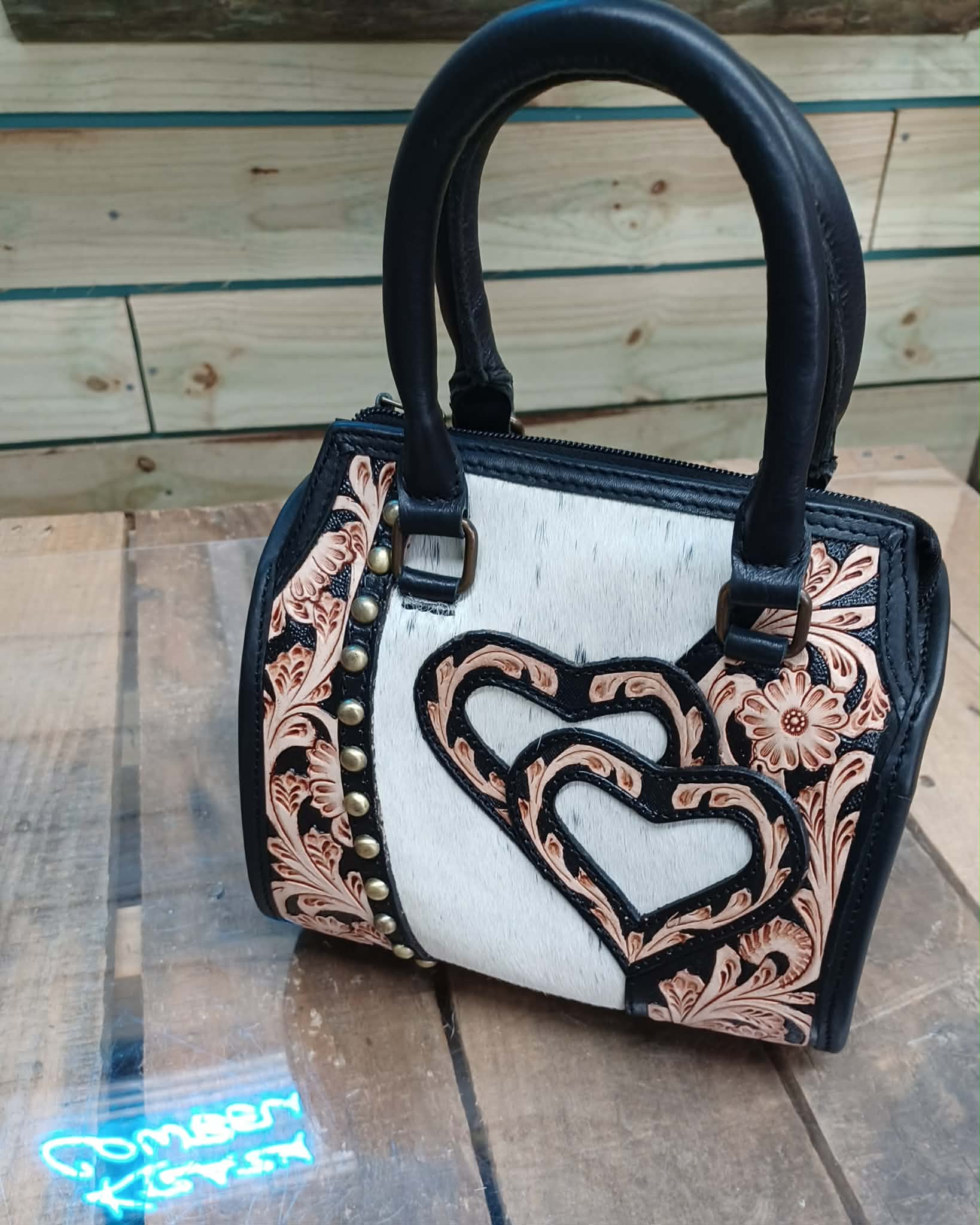 Brown Heart Cowhide Purse