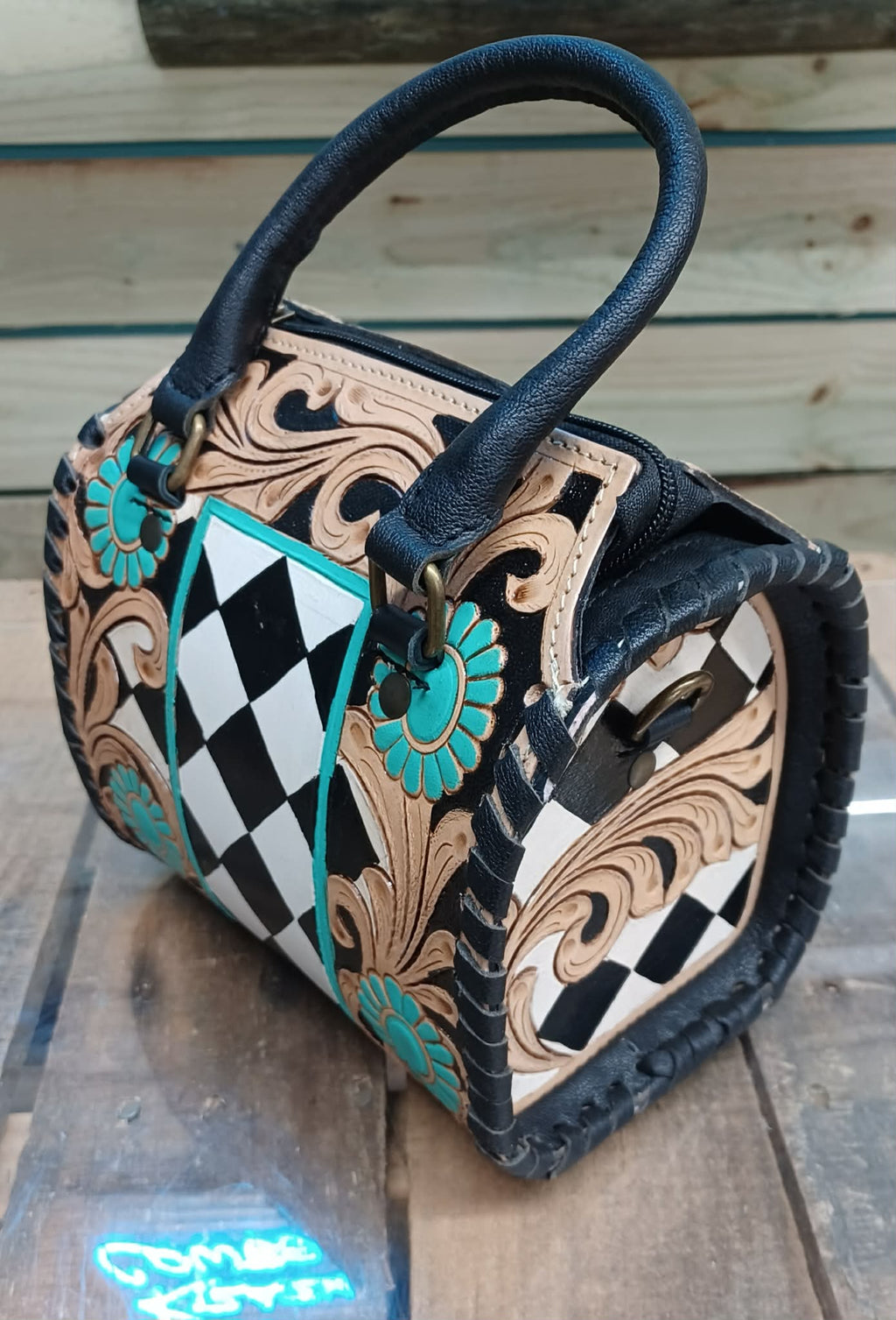 Plaid Tooled Speedy Purse