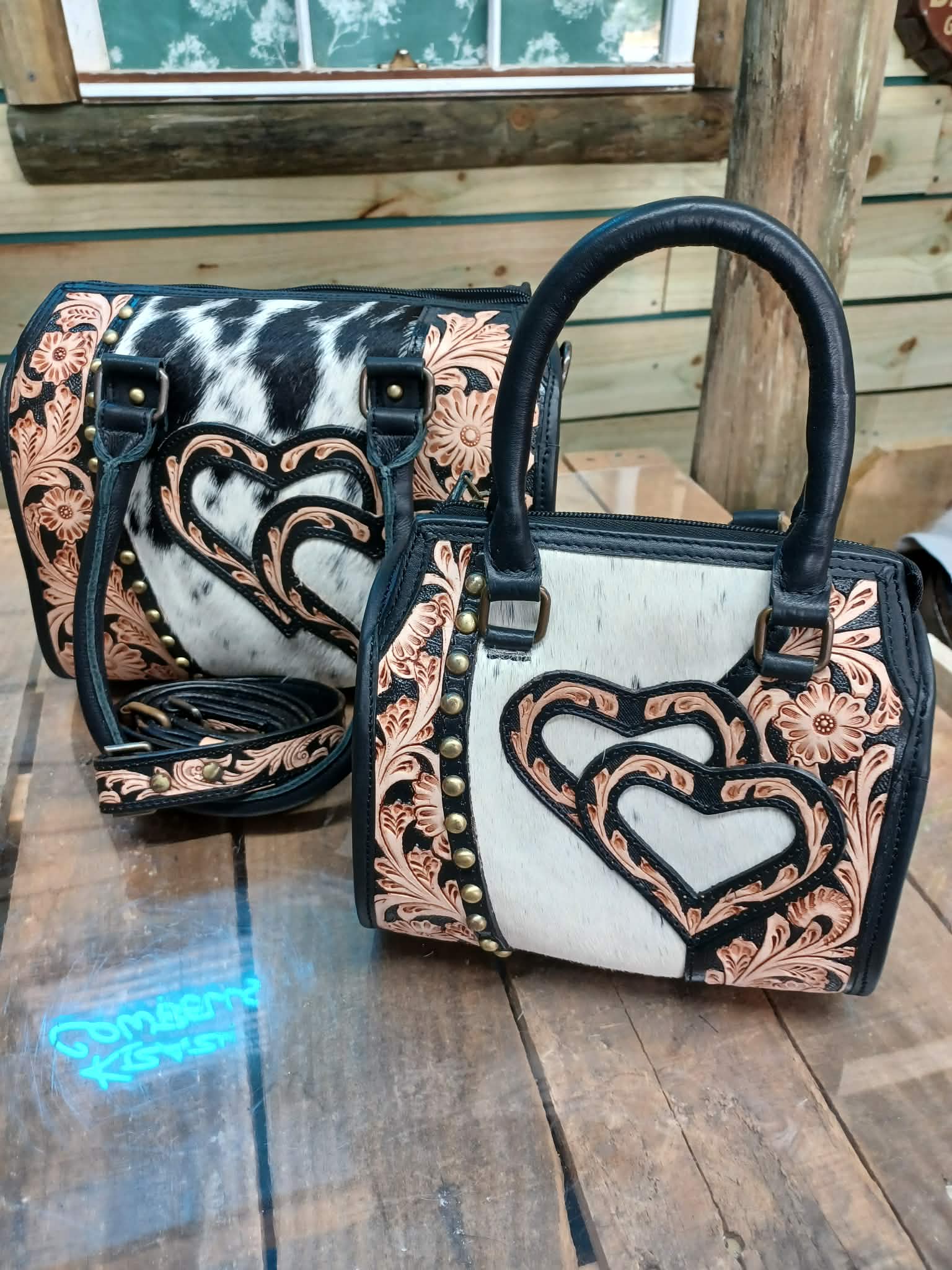 Brown Heart Cowhide Purse