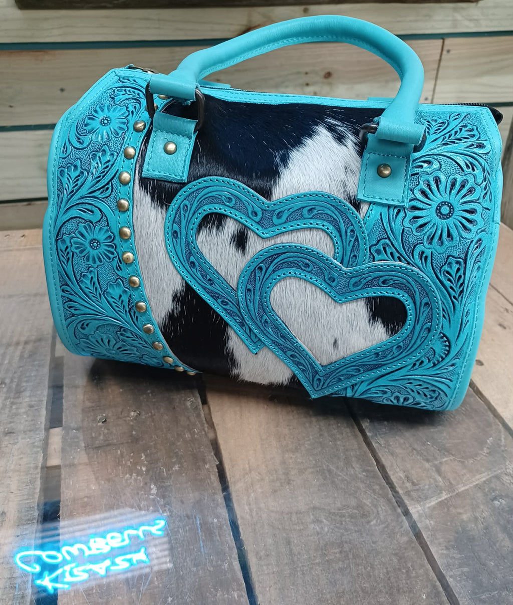 Teal Heart Cowhide purse
