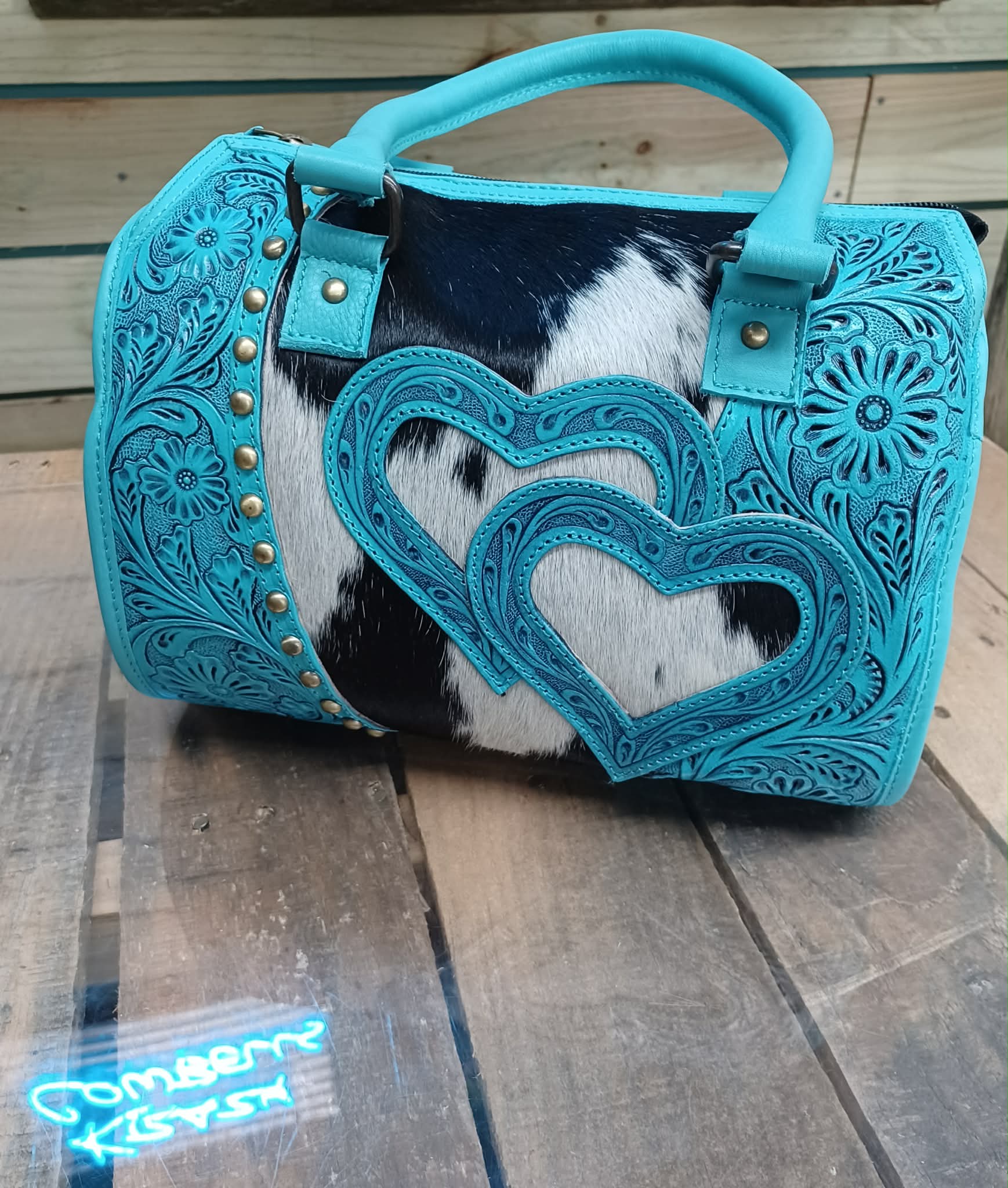 Teal Heart Cowhide purse