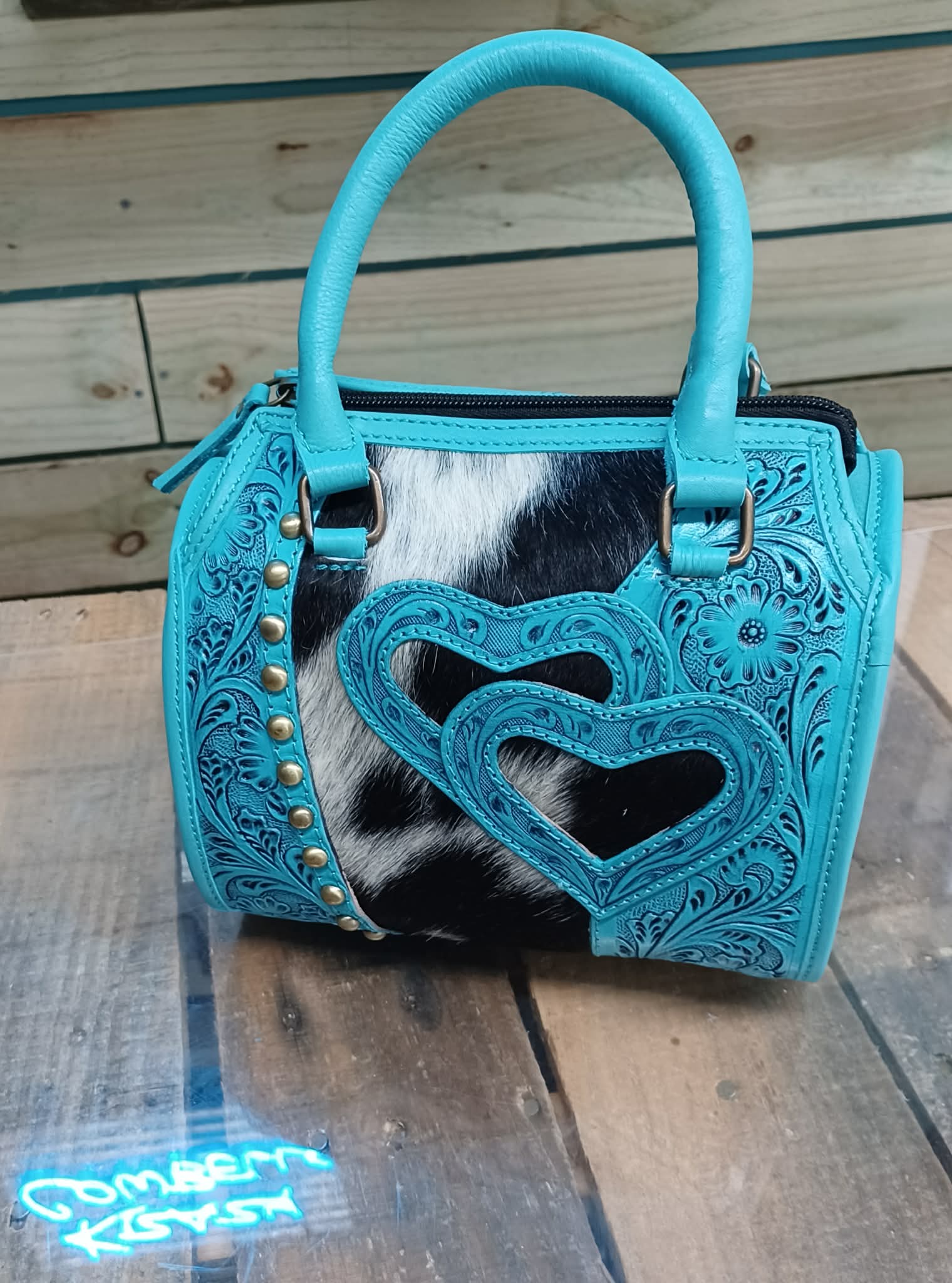 Teal Heart Cowhide purse