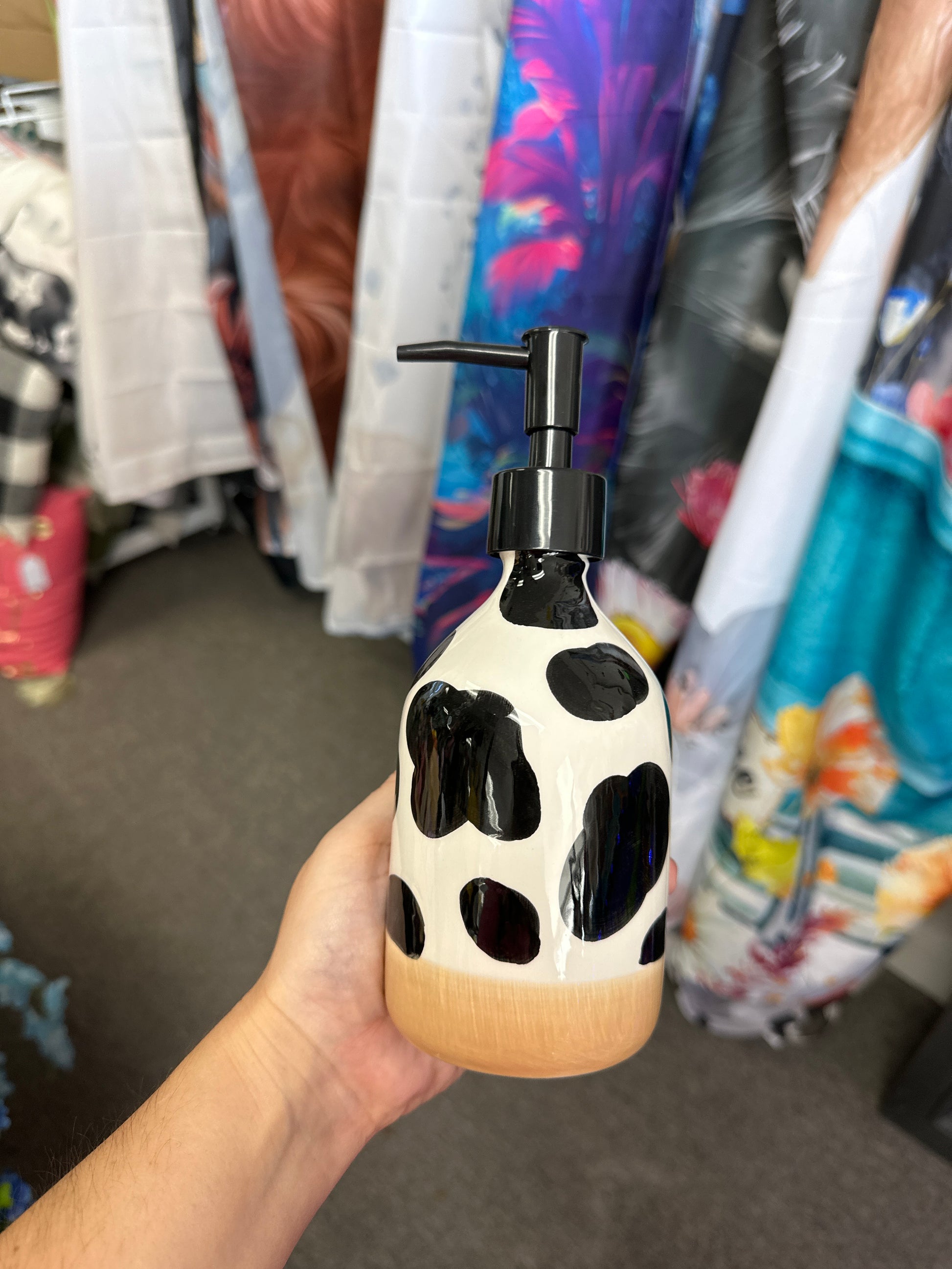Cow print soap pump