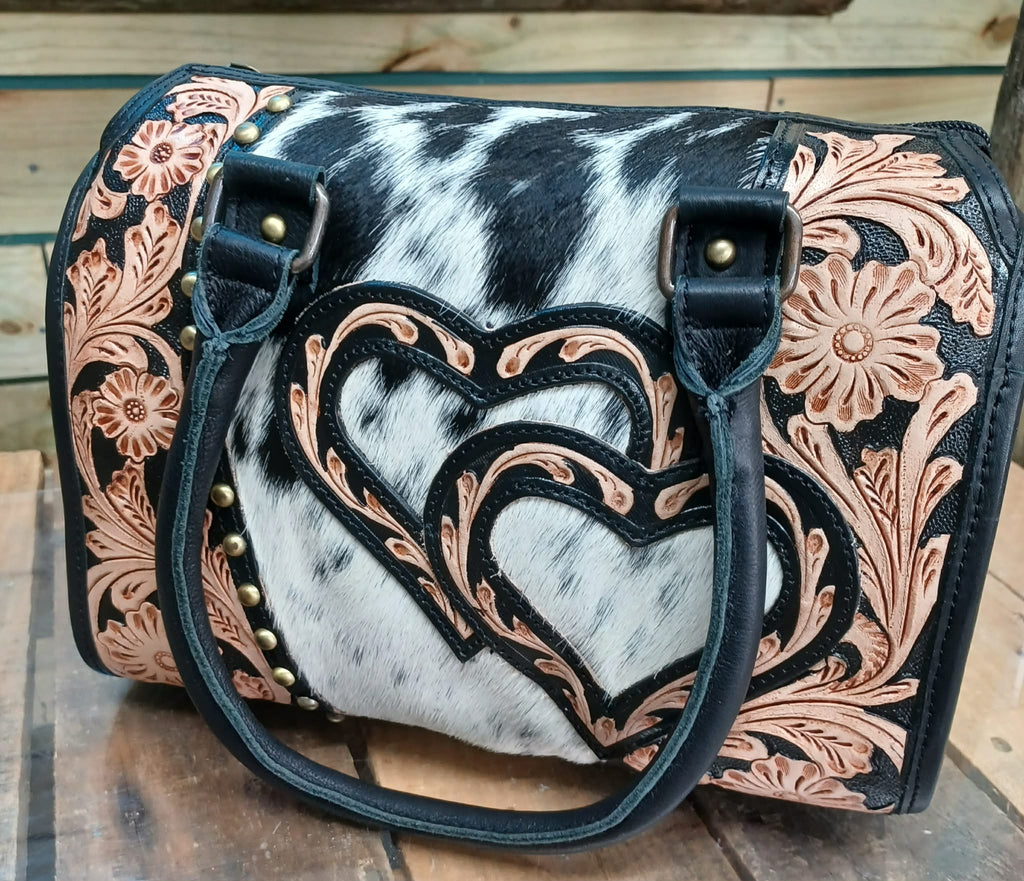 Brown Heart Cowhide Purse