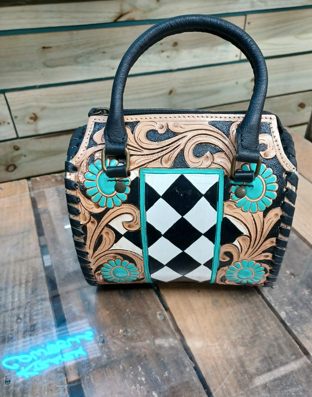 Plaid Tooled Speedy Purse