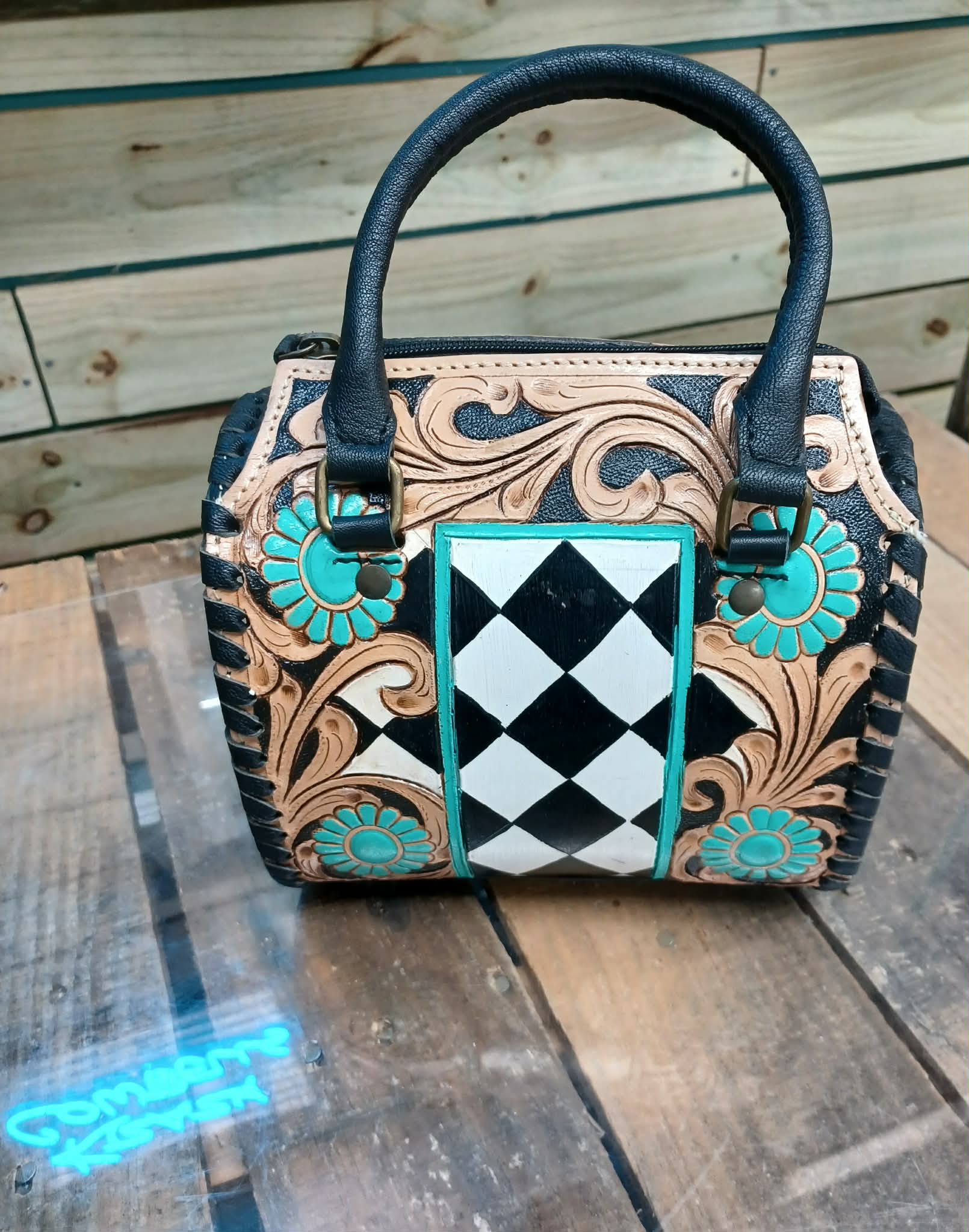 Plaid Tooled Speedy Purse