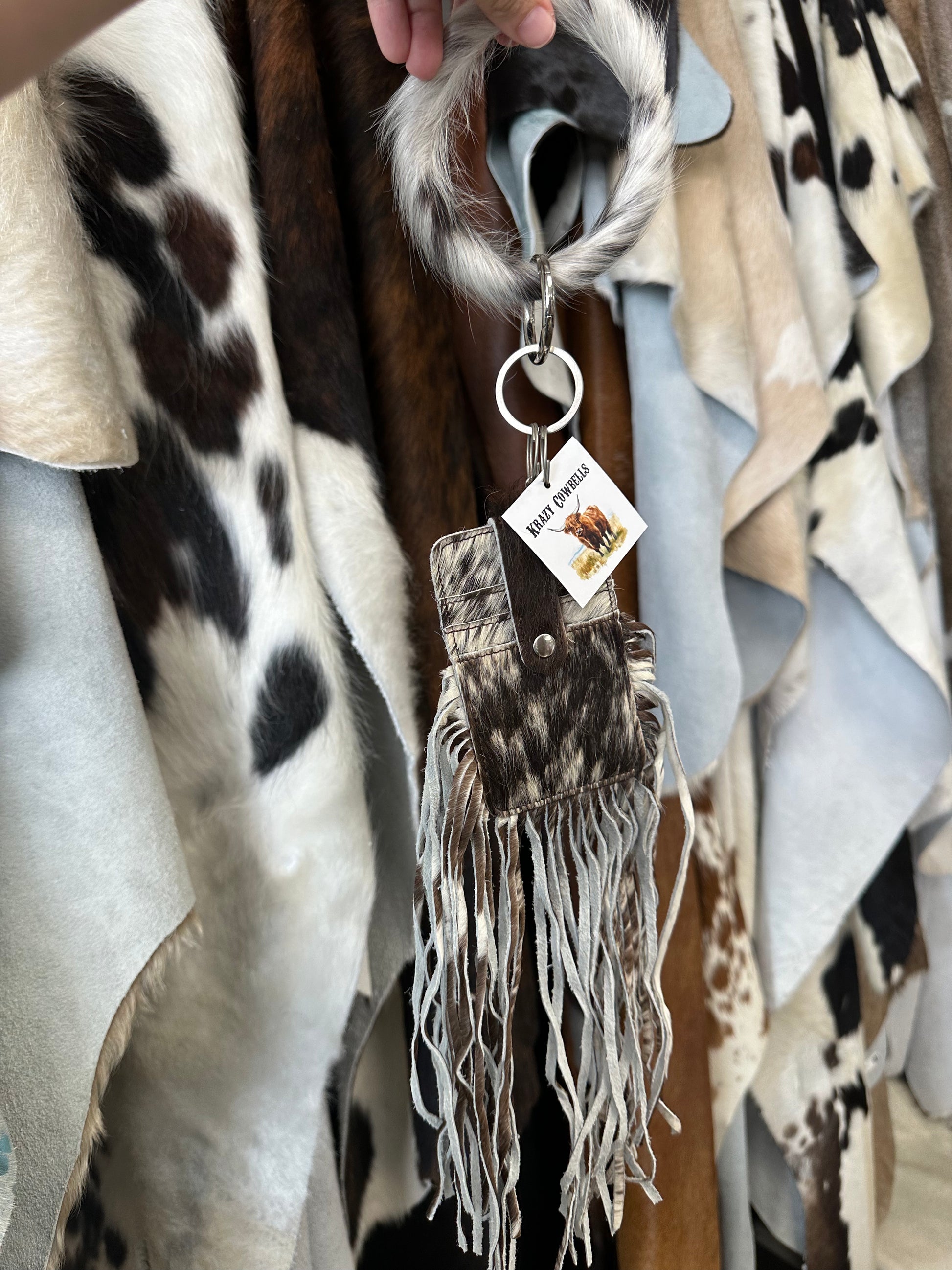 Fringe cowhide card holder wristlet