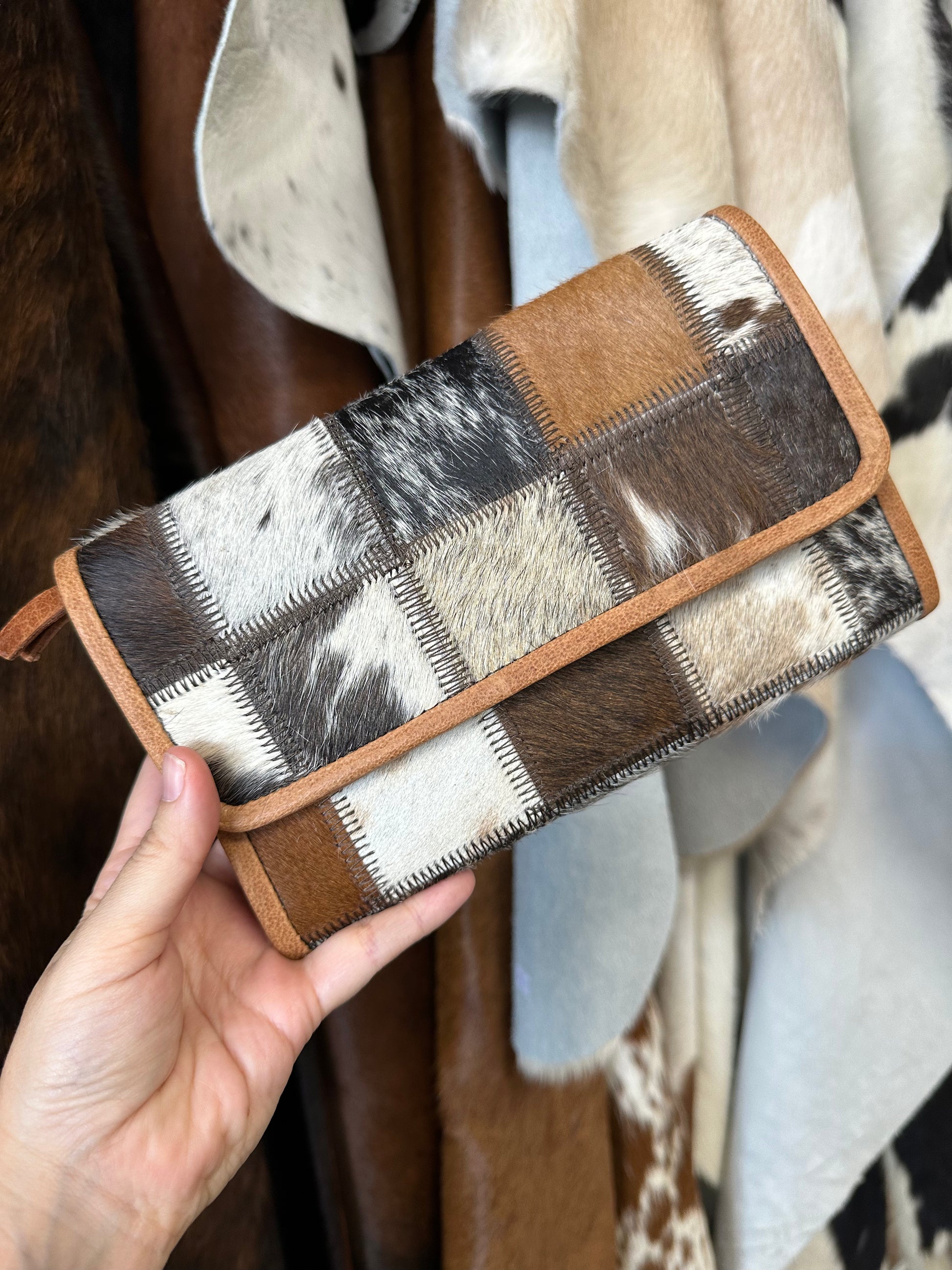 Cowhide patchwork wallet