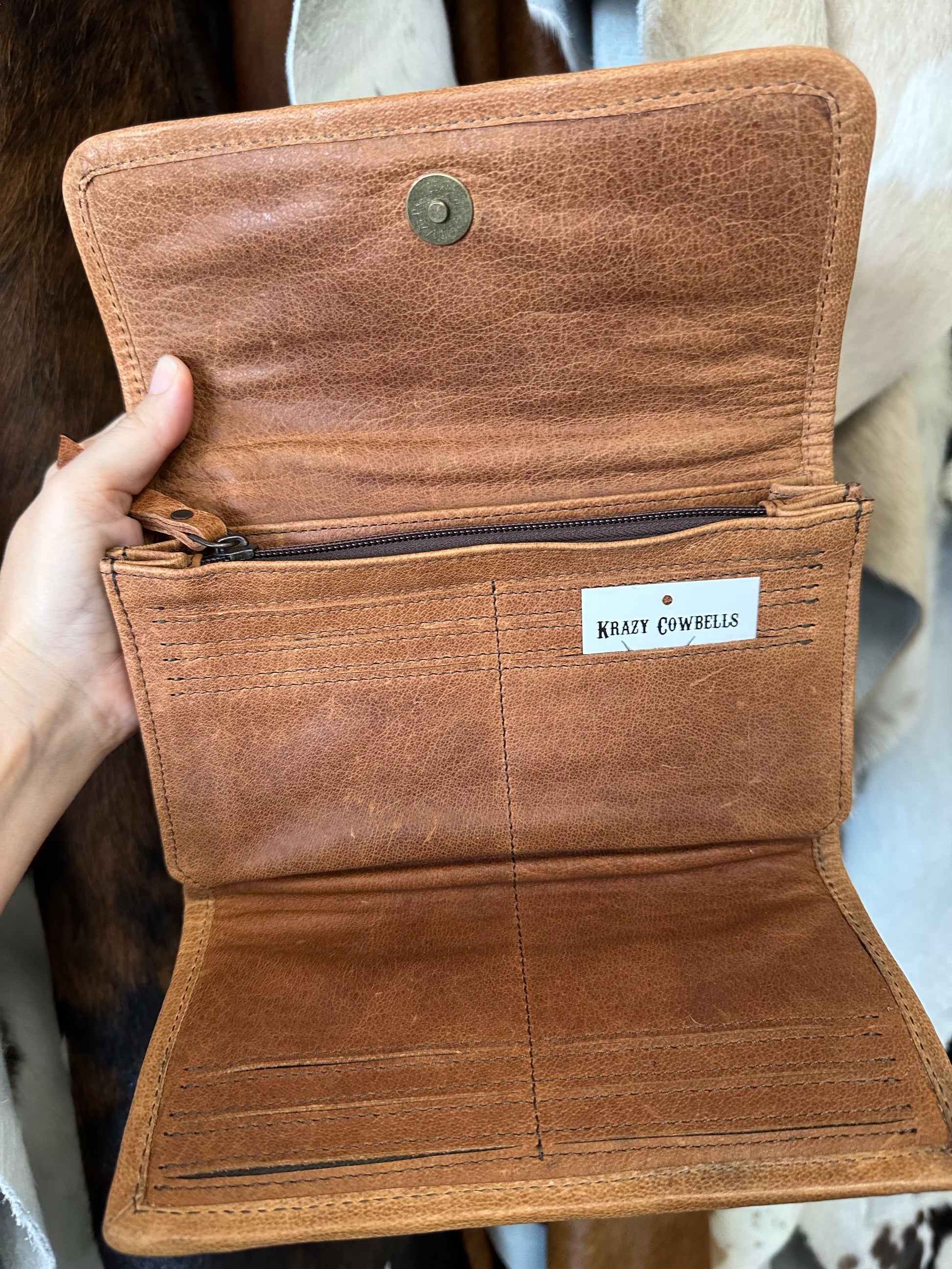 Cowhide patchwork wallet