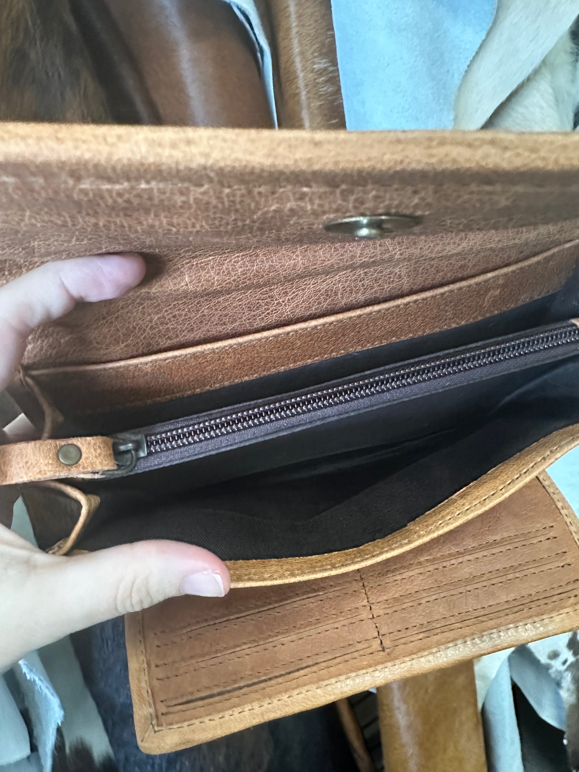Cowhide patchwork wallet