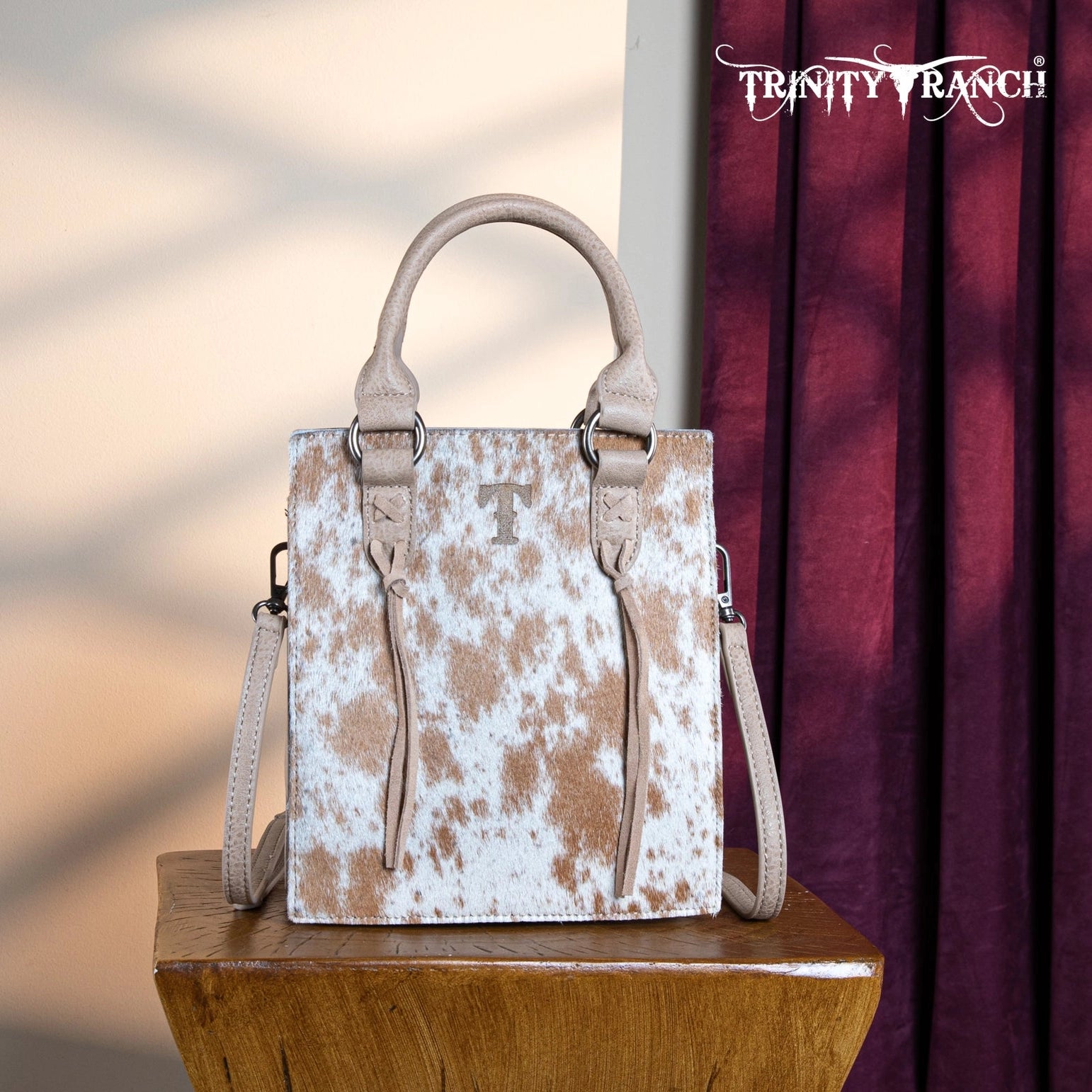 Trinity Ranch Hair On Cowhide Top Handle Tote/Crossbody - Tan