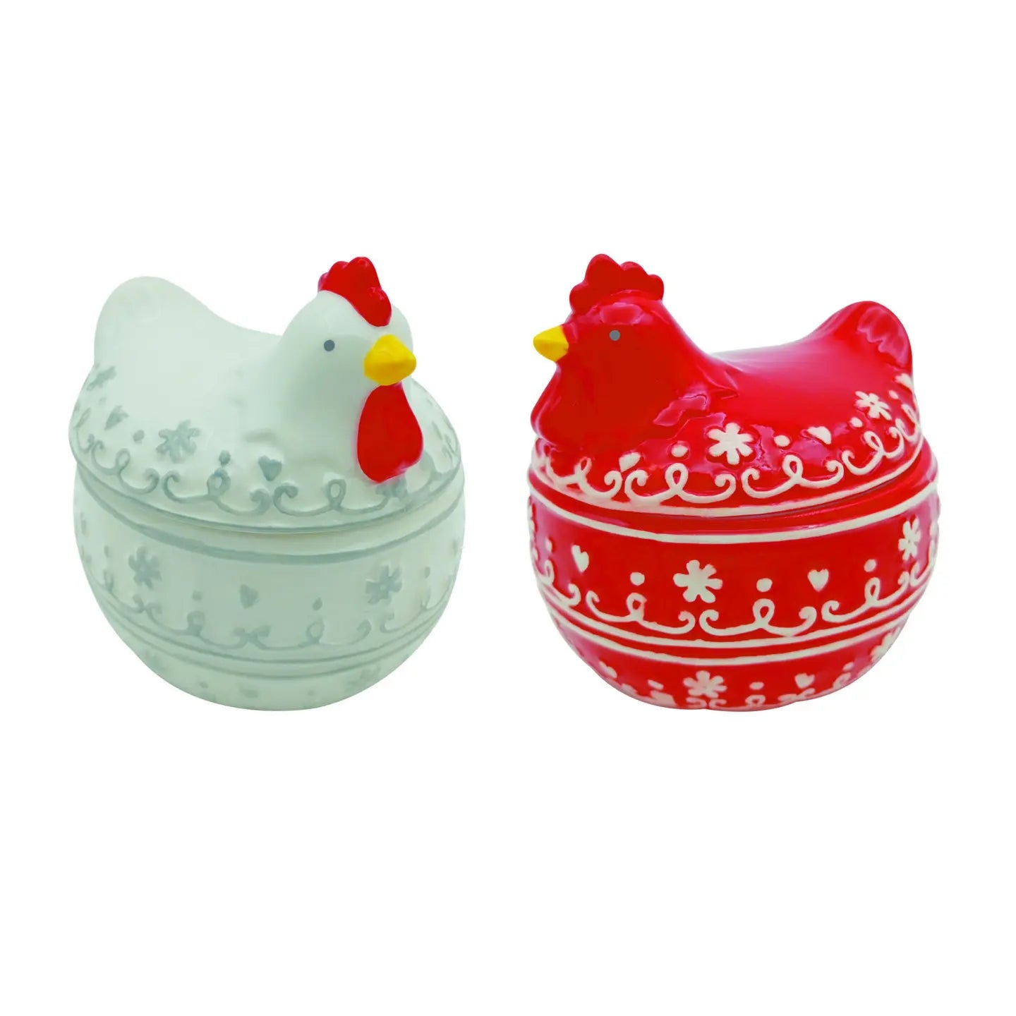 Cer Patterned Chicken Container W/Lid